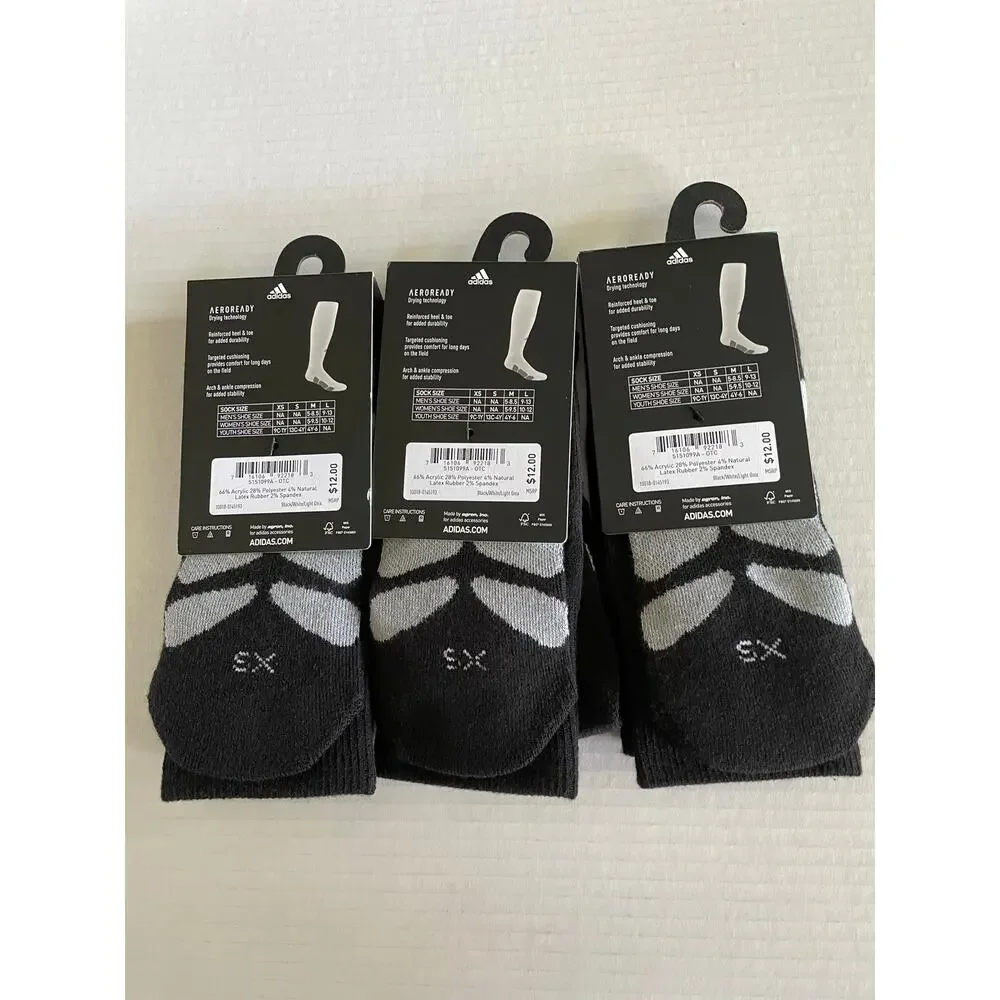 ADULT ADIDAS BASEBALL 3 PAIR BLACK WHITE SOCKS NEW